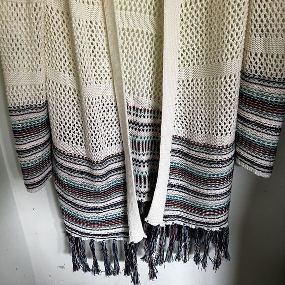 C Est 1946 NWT Cardigan Long Fringe Open Front Cream W/stripes Accent,Large - Picture 5 of 7